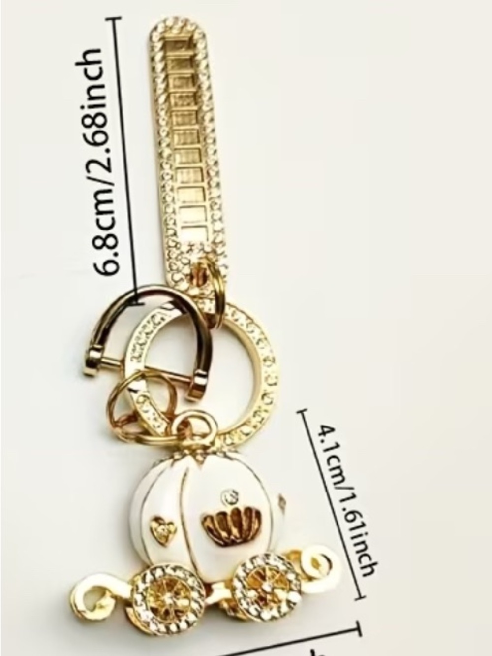 Gold and White Carriage Keychain Charm - Luxe Women’s Accessories - Picture 6 of 6